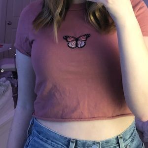 Brandy Melville Pink Butterfly Top